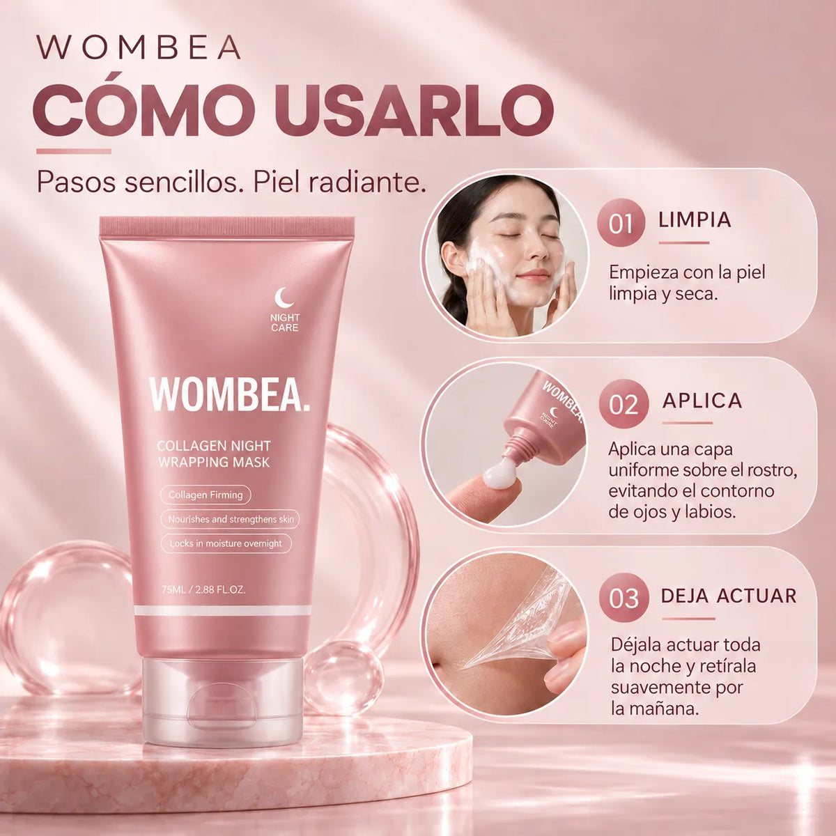 Mascarilla nocturna de colágeno con efecto envolvente