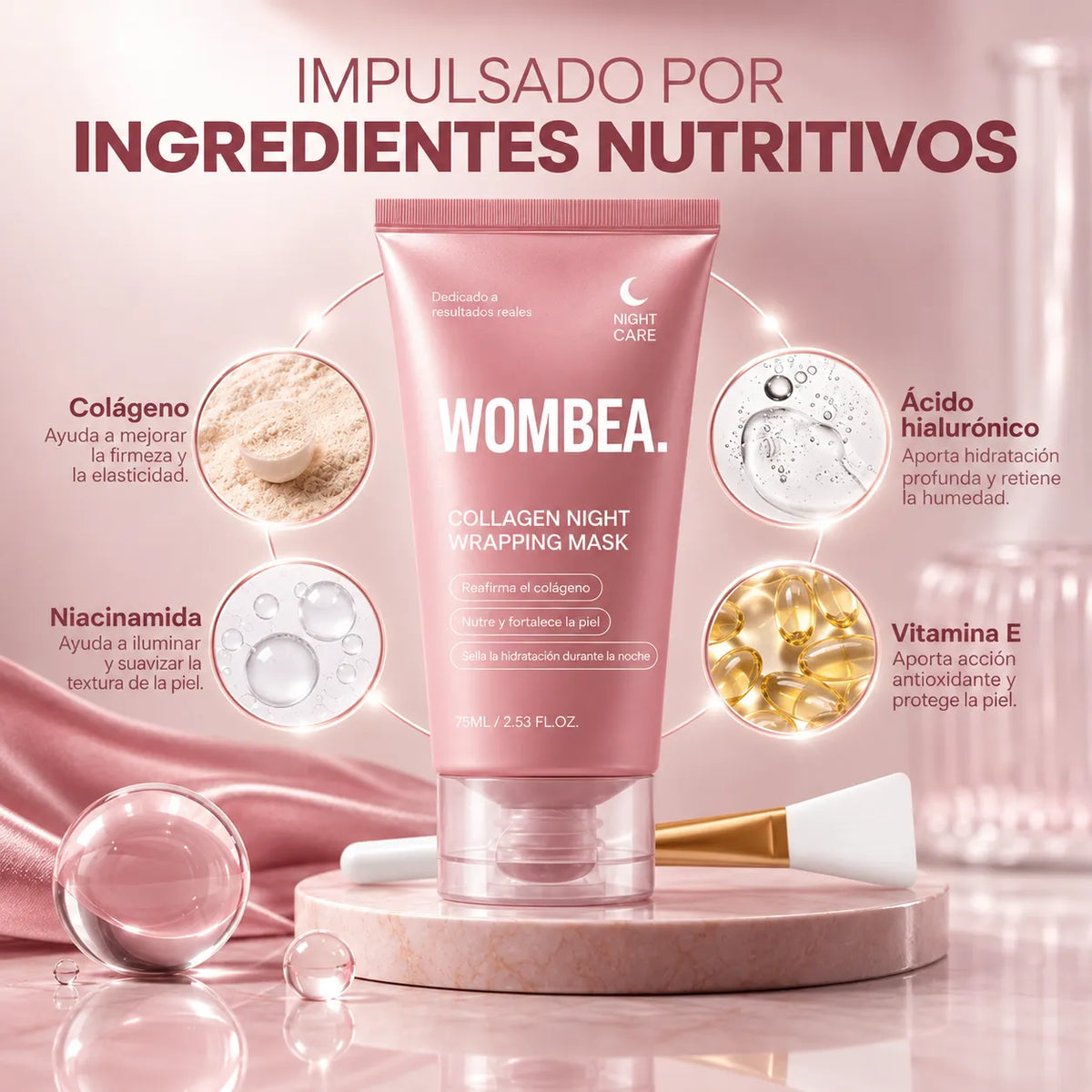 Mascarilla nocturna de colágeno con efecto envolvente